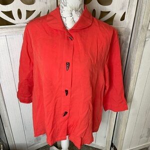 Fridaze Shirt 100% Linen Button Up Minimalist Lagenlook Size Large Orange Red